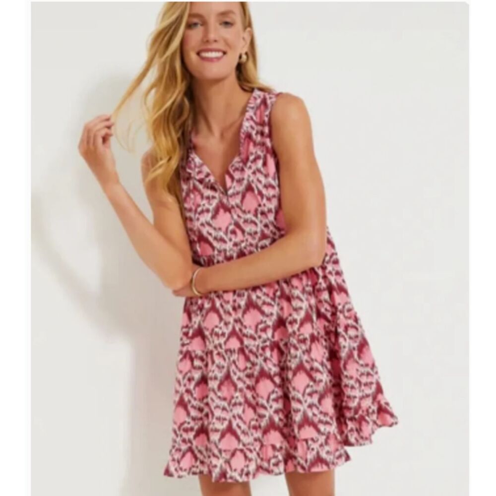 Tuckernuck Pink Burgundy Poppy Ikat Salty Paloma Cotton Sleeveless Dress M